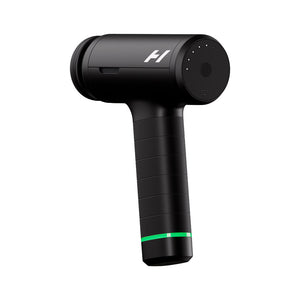 Hypervolt Black handheld device with a green accent on a white background